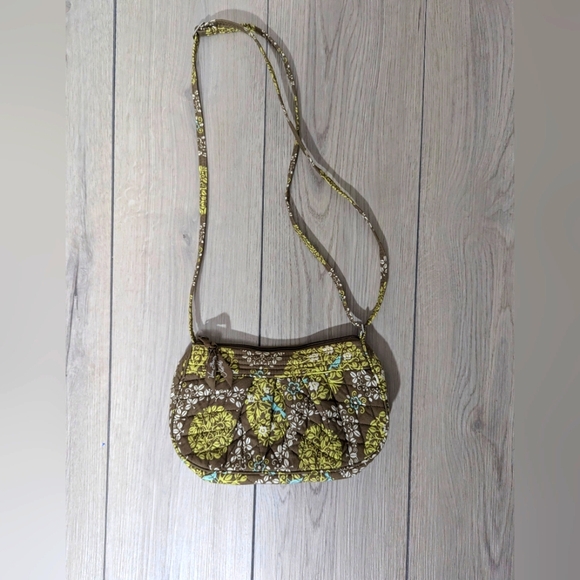 Vera Bradley small crossbody purse brown and lime yellow and white pattern - Picture 1 of 6